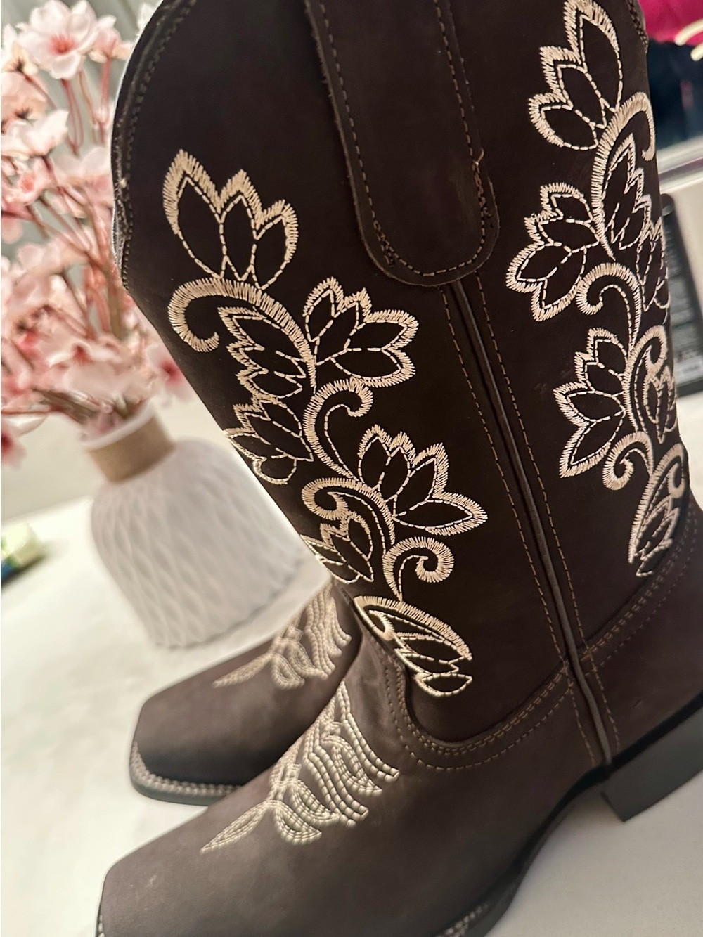 Brown and Cream Western Cowboy Boots - Branded Leather Interior